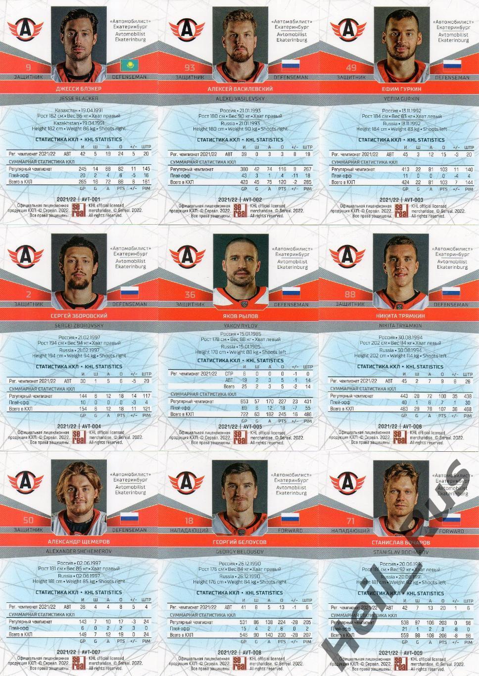 Хоккей. Автомобилист Екатеринбург 18 карточек КХЛ сезон 2021/22 Трямкин, Шумаков 1