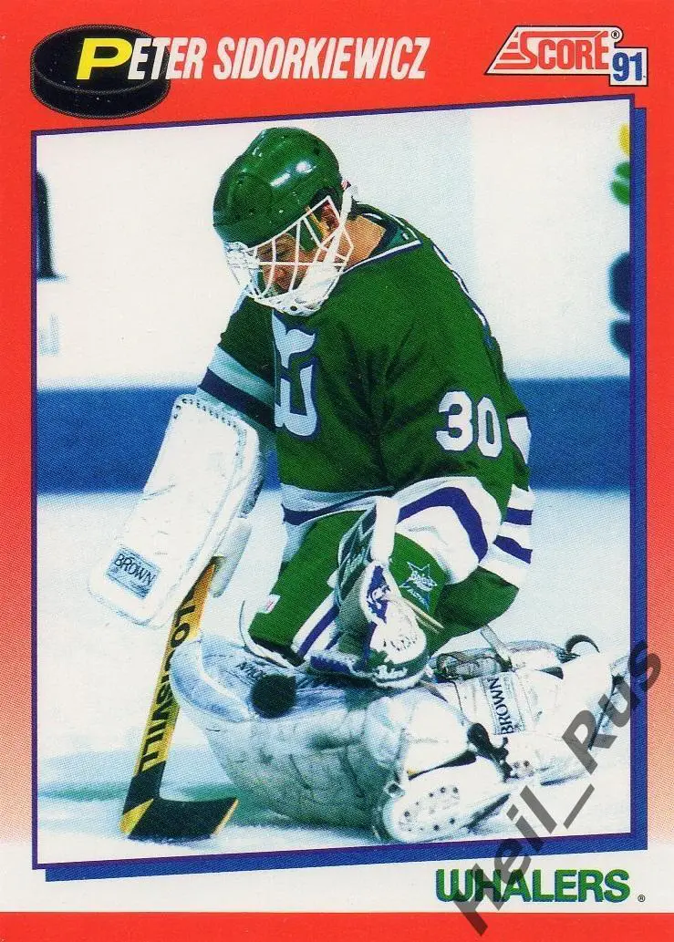 Хоккей. Карточка Peter Sidorkiewicz/Питер Сидоркевич (Hartford Whalers) НХЛ/NHL