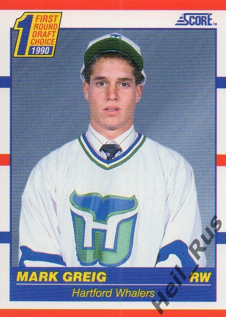 Хоккей. Карточка Mark Greig/Марк Грейг Hartford Whalers/Хартфорд Уэйлерс НХЛ/NHL