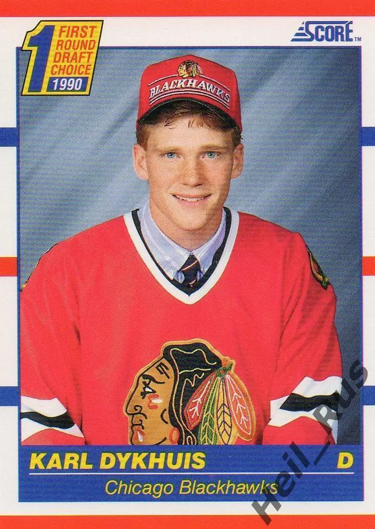 Хоккей. Карточка Karl Dykhuis / Карл Дихус (Chicago Blackhawks / Чикаго) НХЛ/NHL