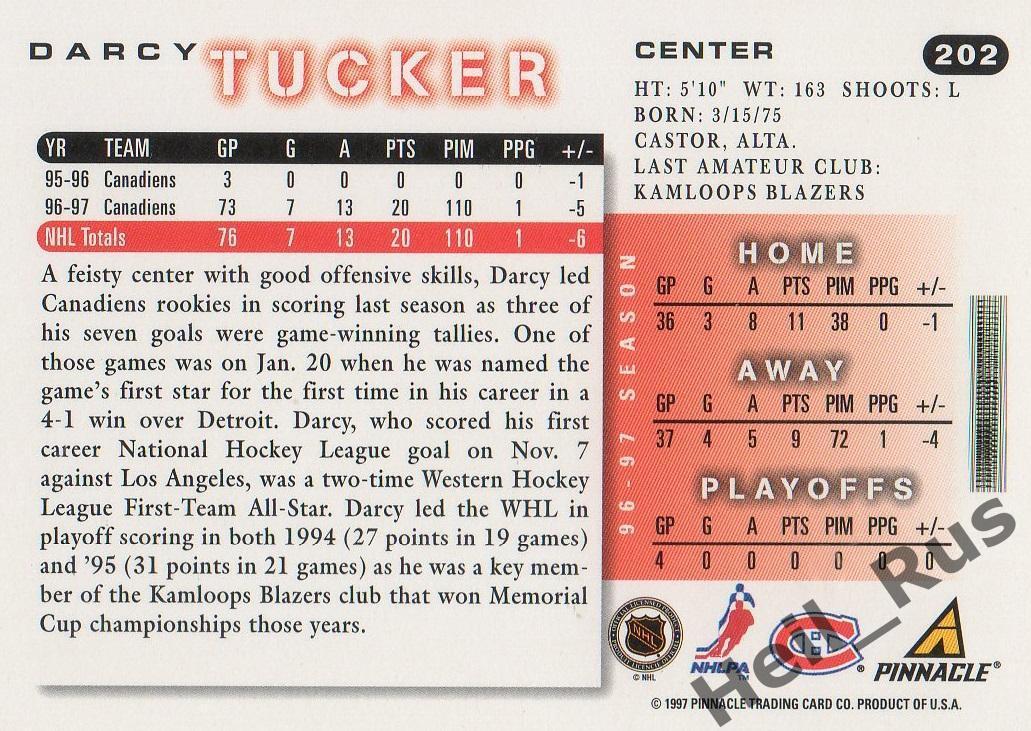 Хоккей. Карточка Darcy Tucker/Дарси Такер (Montreal Canadiens/Монреаль) НХЛ/NHL 1
