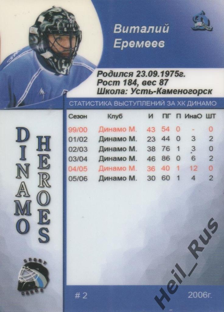 Хоккей. Карточка Виталий Еремеев (Динамо Москва), Чемпионат России 2006-07, КХЛ 1