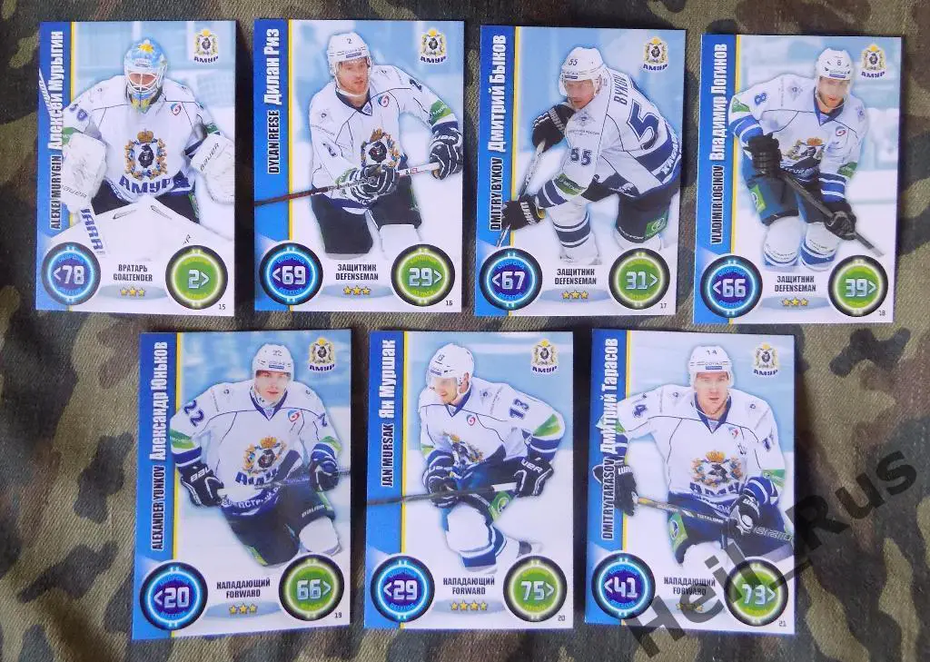 Хоккей. Амур Хабаровск 7 карточек КХЛ/KHL сезона 2013/14 TOPPS (Мурыгин и др)