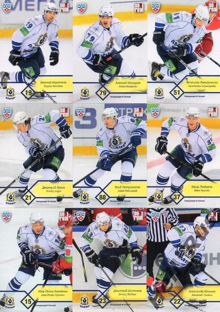 Хоккей. Амур Хабаровск 18 карточек КХЛ сезона 2012/13 SeReal (Мурыгин и др.) 2