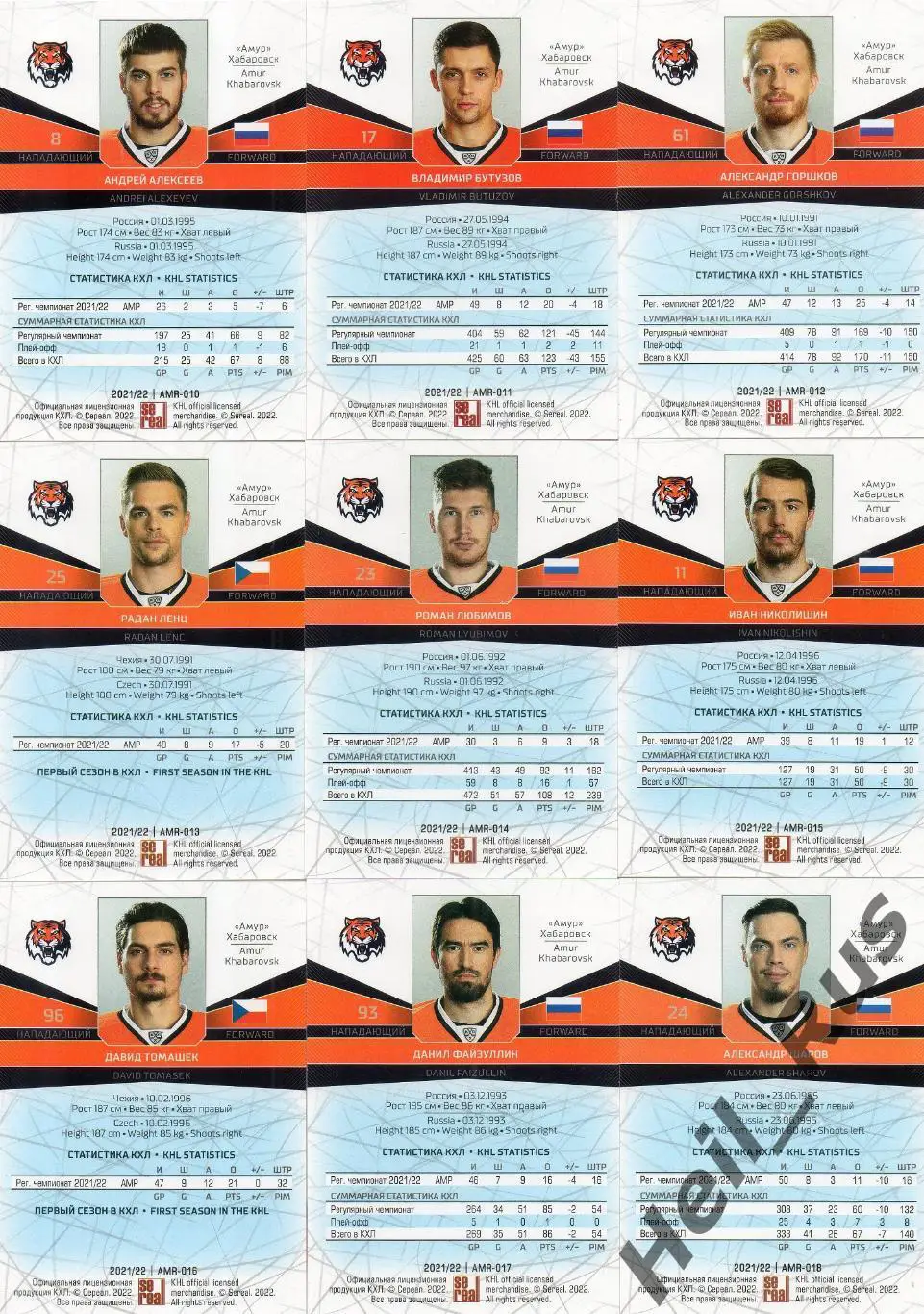 Хоккей. Амур Хабаровск 18 карточек КХЛ сезон 2021/22 (Пивцакин, Николишин, +) 3