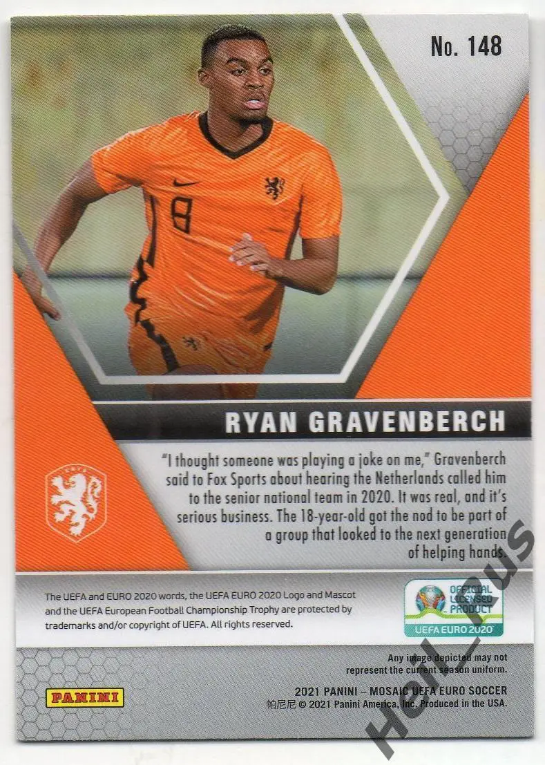 Футбол Карточка Райан Гравенберх Нидерланды, Бавария Мюнхен, Аякс Euro/Евро 2020 1