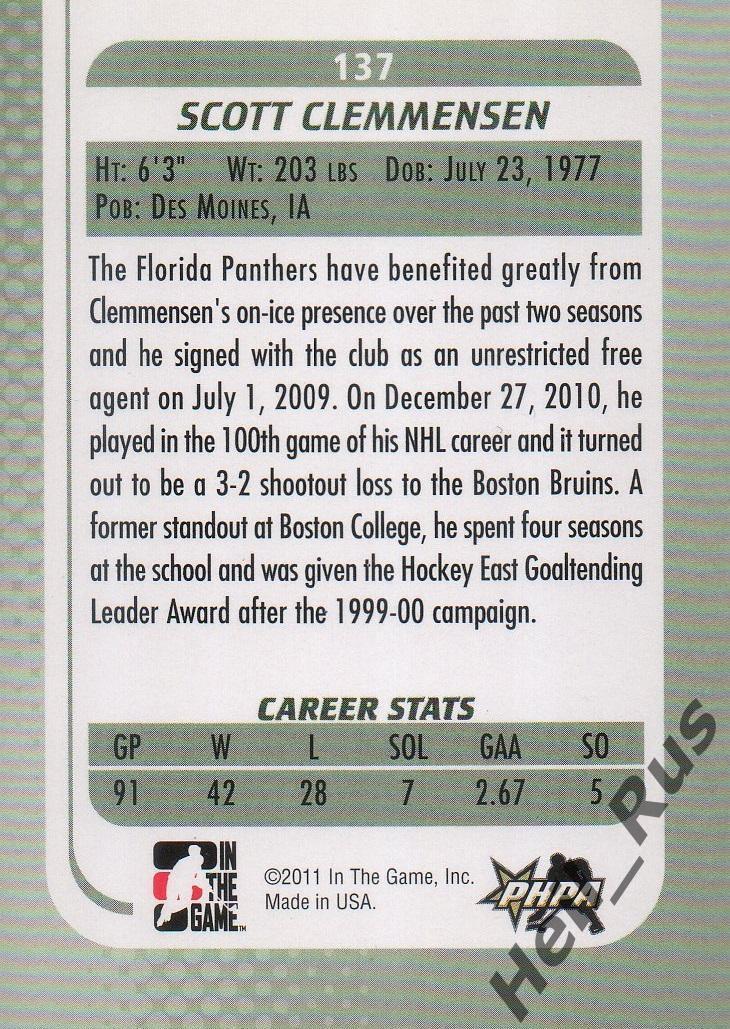 Хоккей. Карточка Clemmensen/Скотт Клемменсен (Florida Panthers/Флорида) НХЛ/NHL 1
