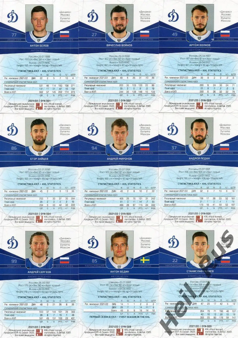 Хоккей. Динамо Москва 20 карточек КХЛ сезон 2021/22 (Войнов, Миронов, Шипачев +) 1