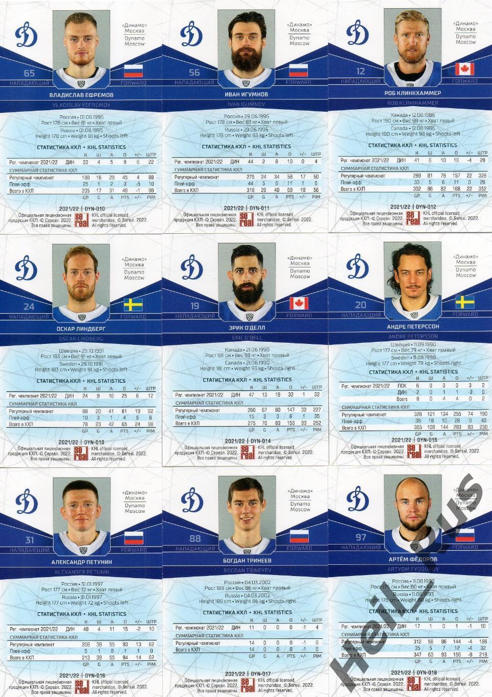 Хоккей. Динамо Москва 20 карточек КХЛ сезон 2021/22 (Войнов, Миронов, Шипачев +) 3
