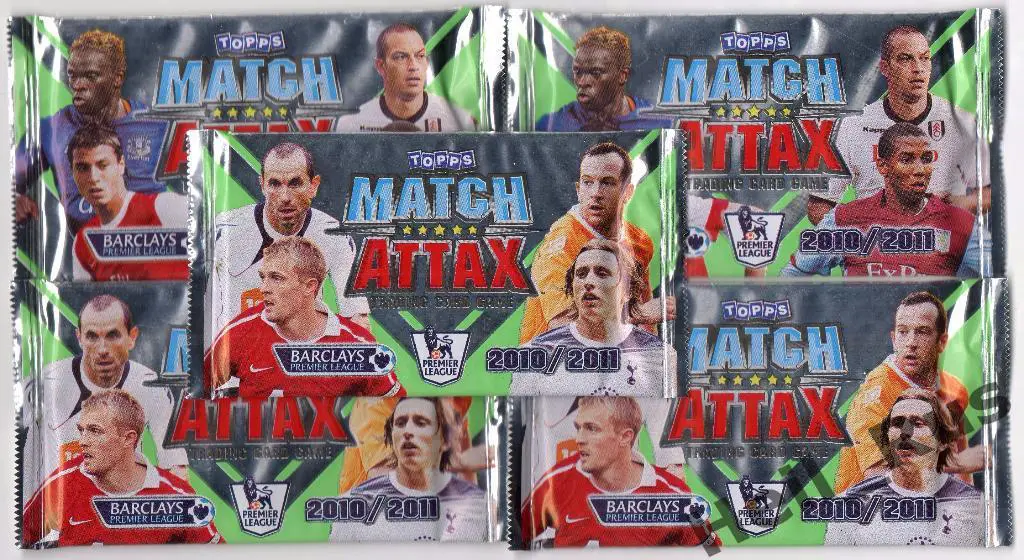 Футбол. Карточки. 5 запечатанных пакетиков TOPPS Английская Премьер-Лига 2010-11