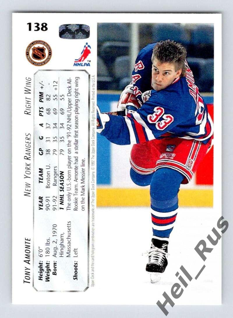 Хоккей. Карточка Tony Amonte / Тони Амонте (New York Rangers/Рейнджерс) НХЛ/NHL 1