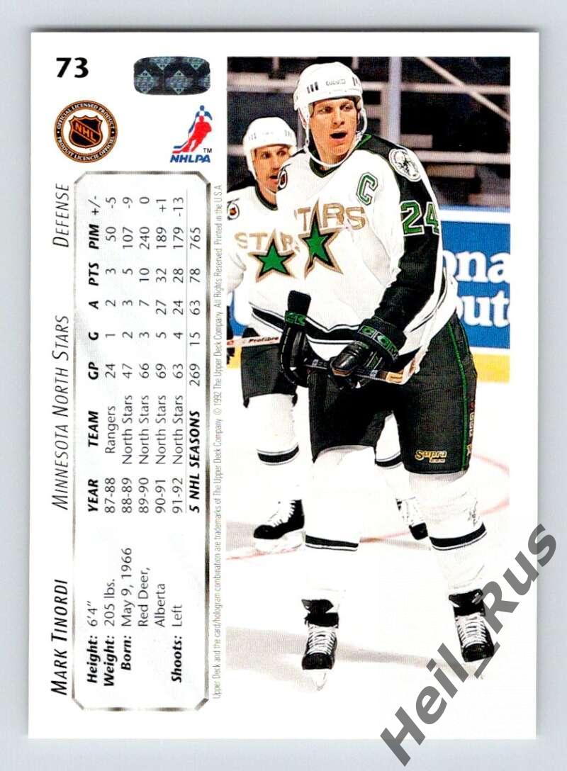 Хоккей; Карточка Mark Tinordi / Марк Тинорди (Minnesota North Stars) НХЛ/NHL 1