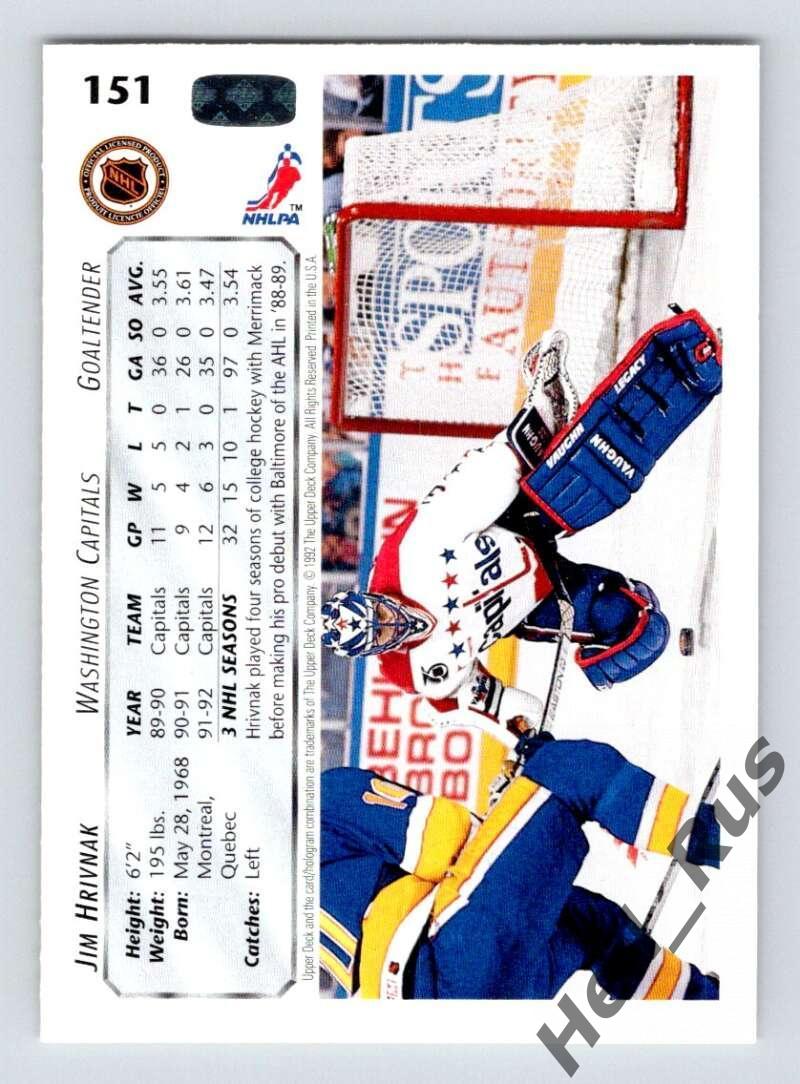 Хоккей Карточка Jim Hrivnak/Джим Хривнак (Washington Capitals/Вашингтон) NHL/НХЛ 1