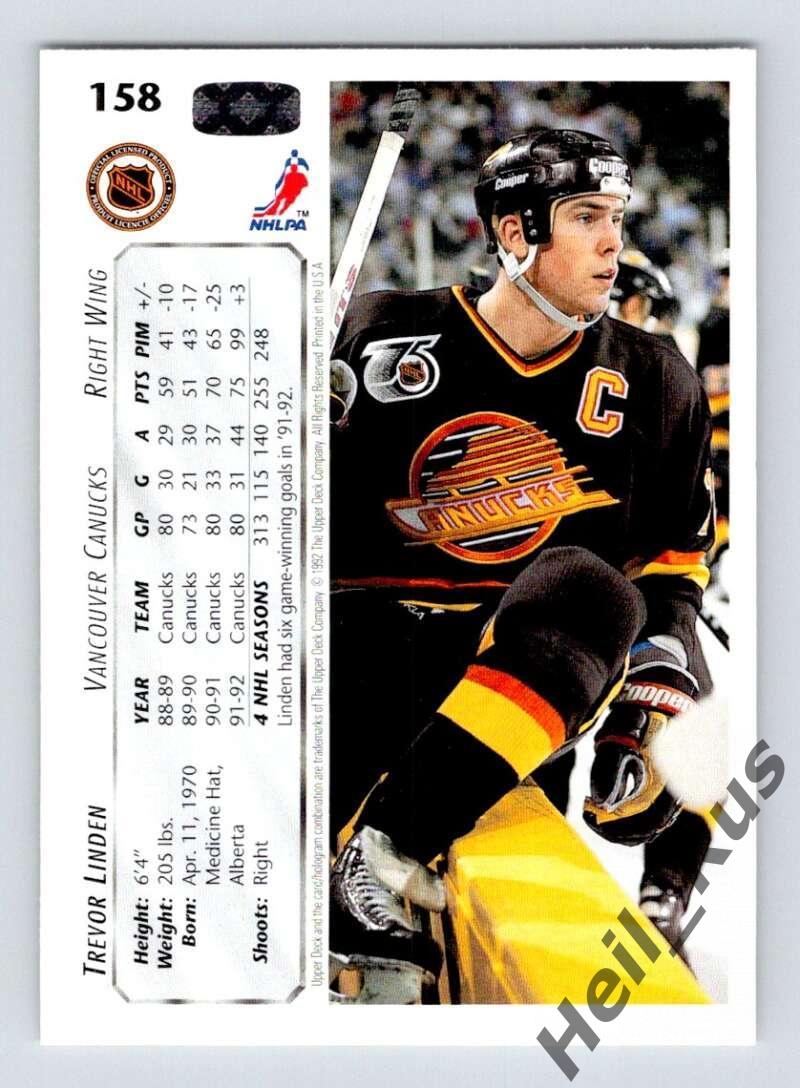 Хоккей Карточка Trevor Linden/Тревор Линден (Vancouver Canucks/Ванкувер) NHL-НХЛ 1
