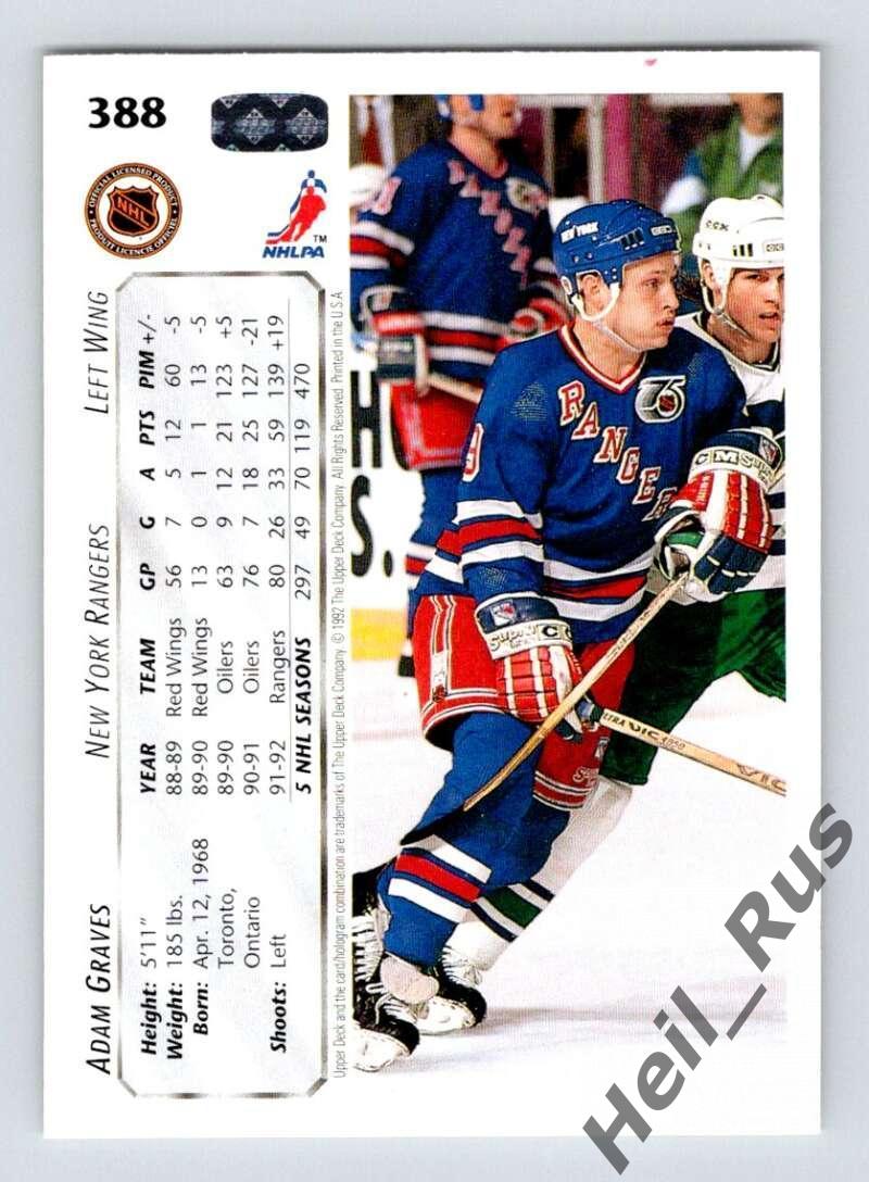 Хоккей; Карточка Adam Graves/Адам Грэйвз (New York Rangers / Рейнджерс) НХЛ/NHL 1