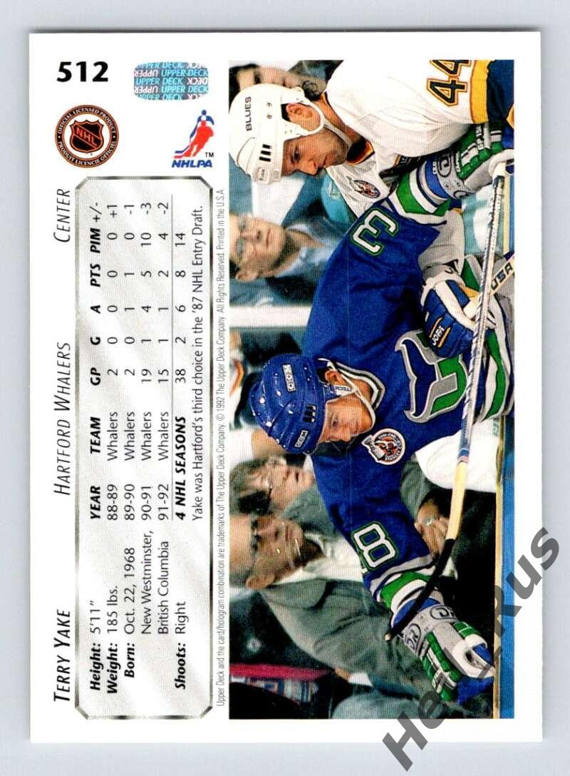 Хоккей. Карточка Terry Yake/Терри Як (Hartford Whalers/Хартфорд Уэйлерс) НХЛ/NHL 1