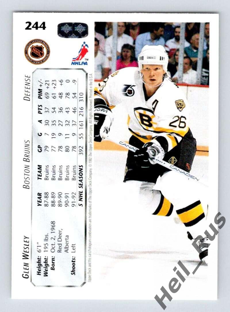 Хоккей. Карточка Glen Wesley/Глен Уэсли (Boston Bruins / Бостон Брюинз) НХЛ/NHL 1