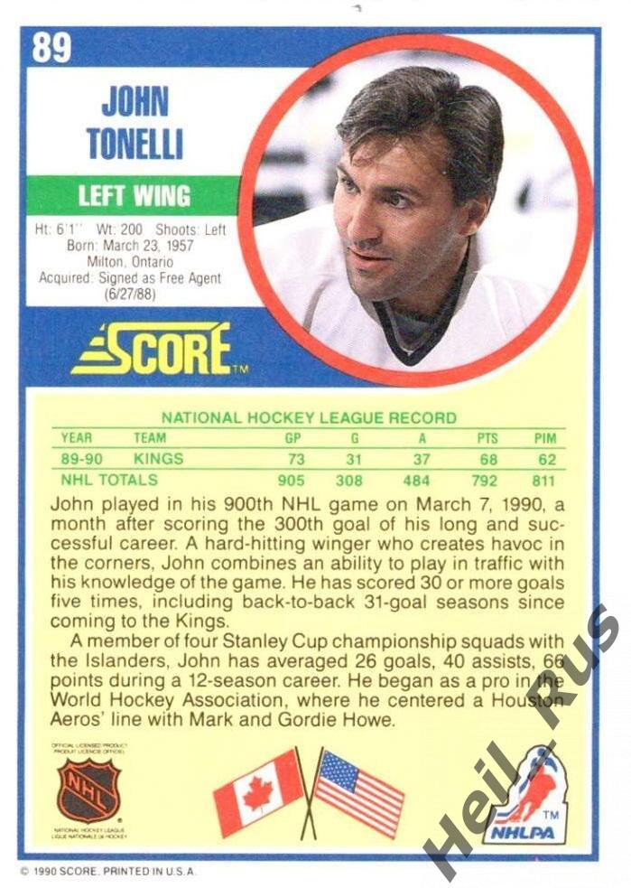 Хоккей Карточка John Tonelli/Джон Тонелли Los Angeles Kings/Лос-Анджелес НХЛ/NHL 1