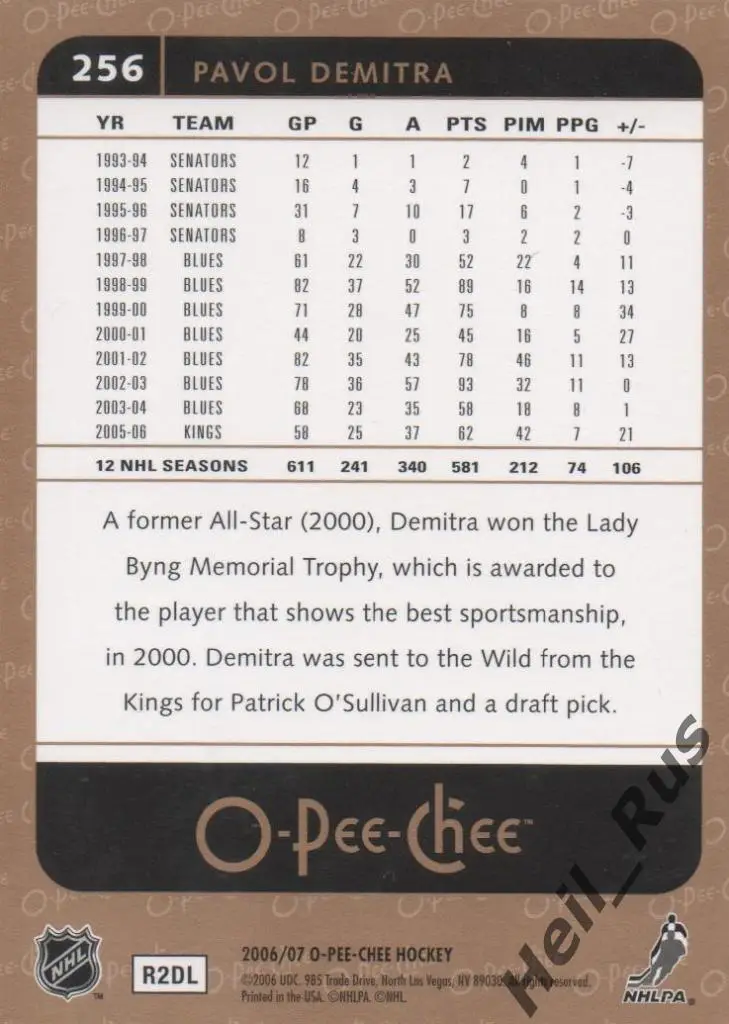 Хоккей Карточка Павол Демитра (Minnesota Wild, Локомотив Ярославль) НХЛ/NHL, КХЛ 1