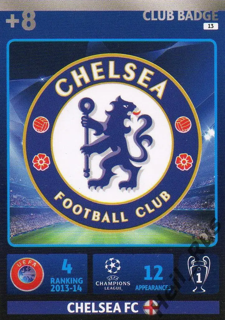 Футбол. Карточка Логотип Chelsea FC / Челси Лондон Лига Чемпионов 2014-15 Panini