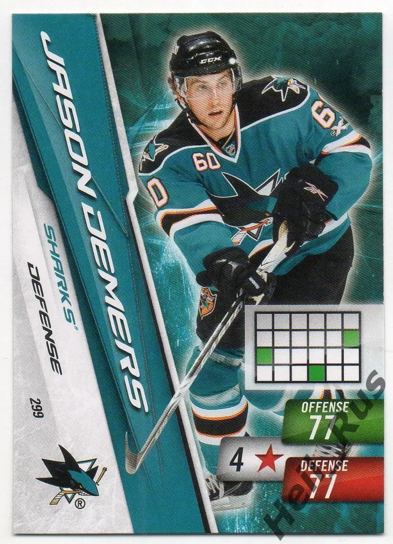 Хоккей. Карточка Джейсон Демерс San Jose Sharks/Сан-Хосе, Ак Барс Казань НХЛ/КХЛ