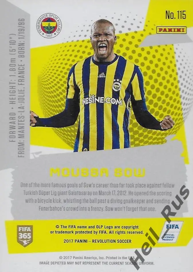 Футбол. Карточка Moussa Sow/Мусса Соу Фенербахче, Ренн, Лилль Panini/Панини 2017 1