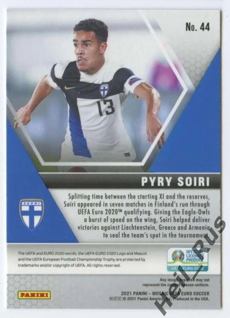 Футбол. Карточка Пюрю Сойри (Финляндия, Шахтер Солигорск) Euro/Евро 2020 Panini 1
