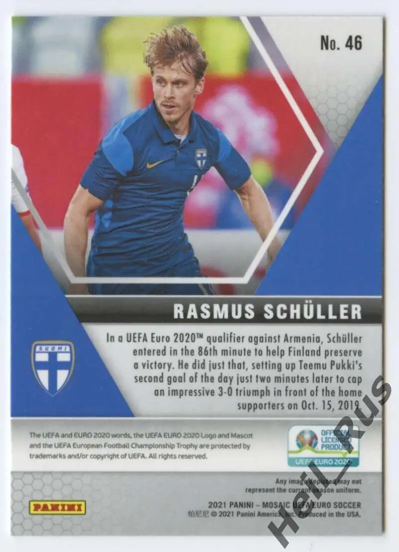 Футбол. Карточка Rasmus Schuller/Расмус Шуллер (Финляндия) Euro/Евро 2020 Panini 1