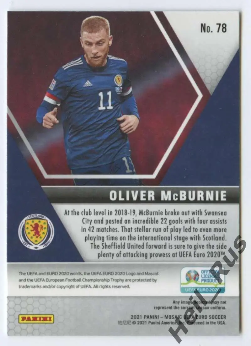 Футбол. Карточка Oliver McBurnie/Оливер Макберни Шотландия Euro/Евро 2020 Panini 1