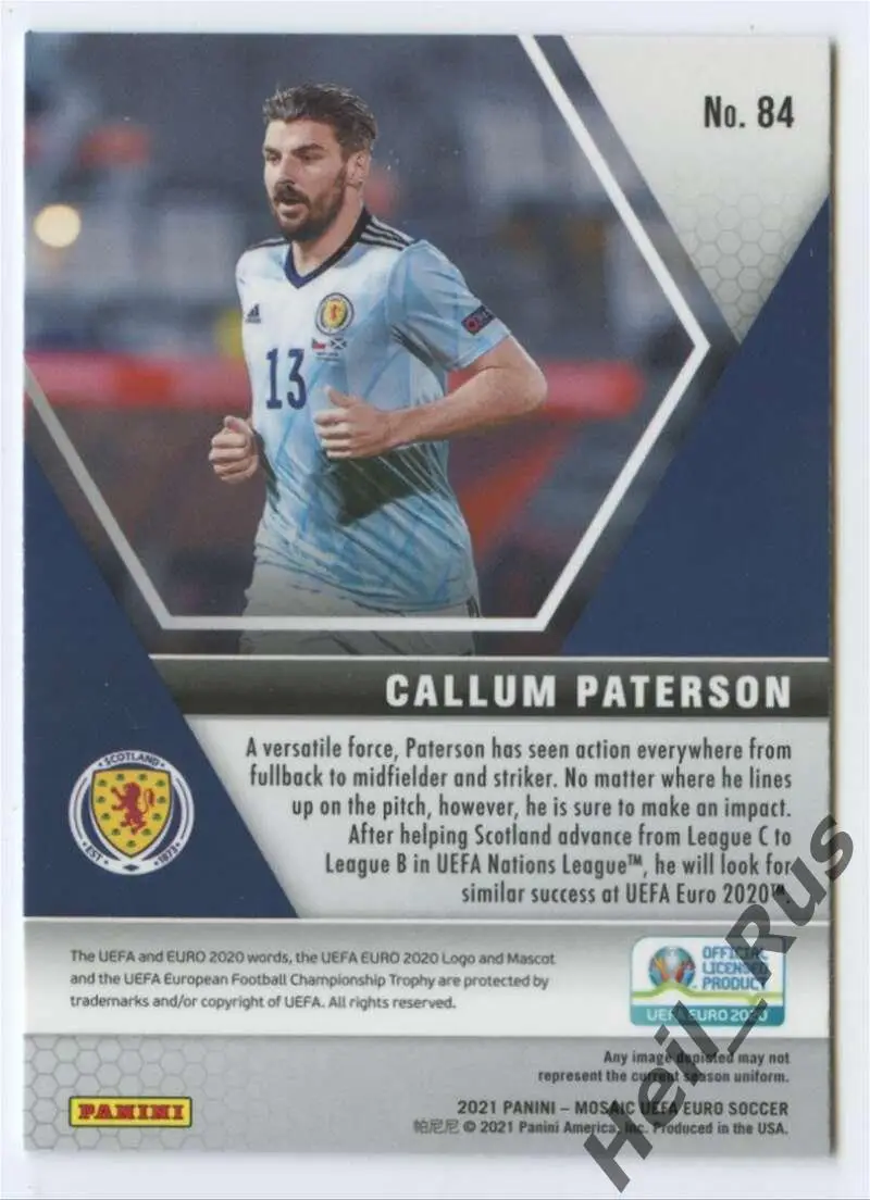 Футбол. Карточка Callum Paterson/Каллум Патерсон Шотландия Euro/Евро 2020 Panini 1