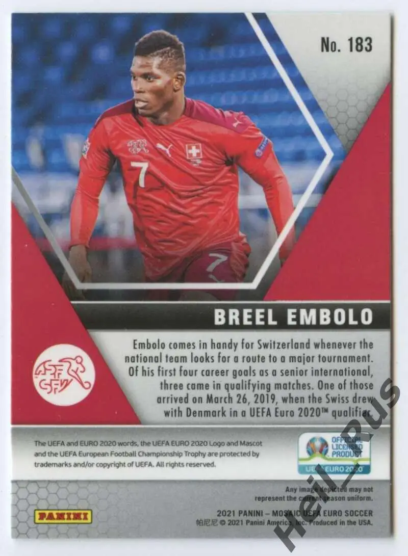 Футбол. Карточка Брель Эмболо Швейцария, Шальке 04, Монако Euro/Евро 2020 Panini 1