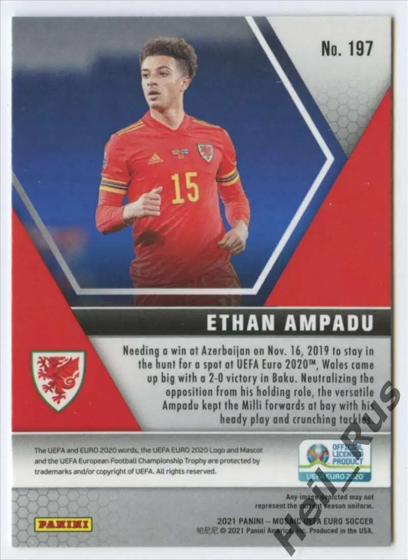 Футбол. Карточка Ethan Ampadu/Итан Ампаду (Уэльс, Челси) Euro/Евро 2020 Panini 1