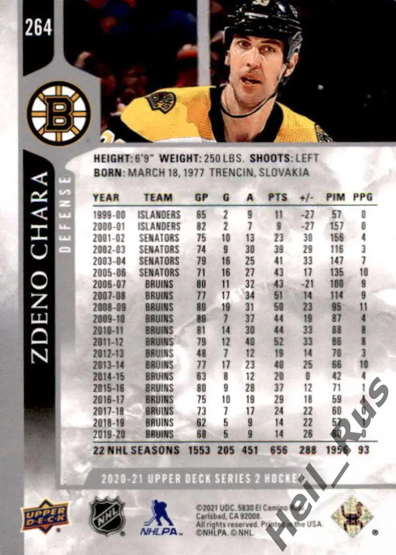 Хоккей; Карточка Zdeno Chara/Здено Хара Boston Bruins/Бостон, Лев Прага НХЛ/КХЛ 1