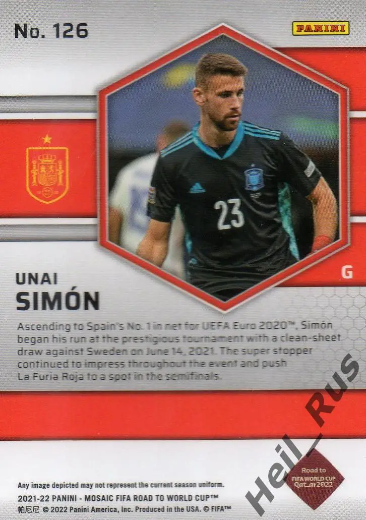 Футбол. Карточка Unai Simon/Унаи Симон (Испания, Атлетик Бильбао) 2022 Panini 1