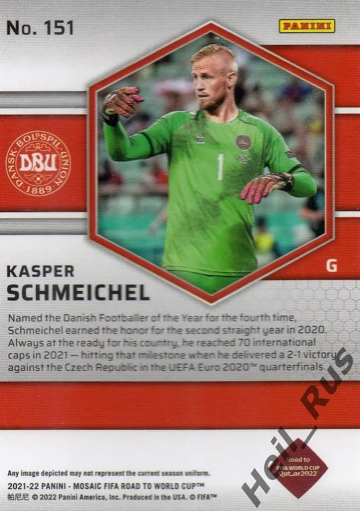Футбол Карточка Kasper Schmeichel/Каспер Шмейхель Дания, Лестер Сити 2022 Panini 1
