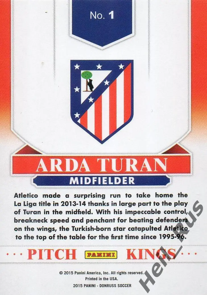 Футбол. Карточка Arda Turan/Арда Туран (Атлетико Мадрид, Барселона) Panini 2015 1