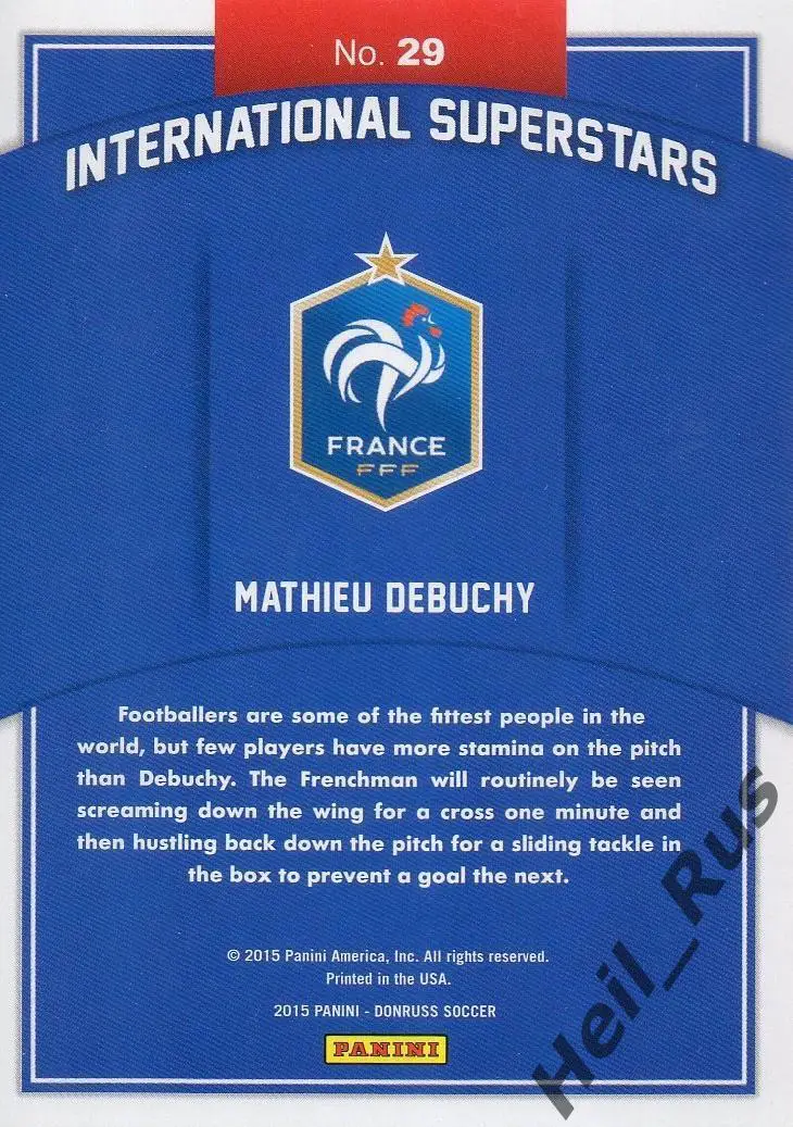 Футбол Карточка Mathieu Debuchy/Матье Дебюши Франция, Арсенал, Лилль Panini 2015 1