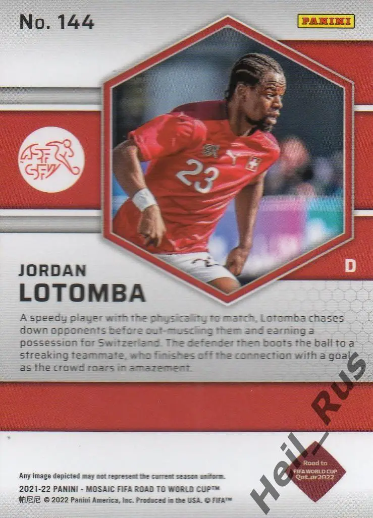 Футбол. Карточка Jordan Lotomba/Джордан Лотомба (Швейцария, Ницца) 2022 Panini 1