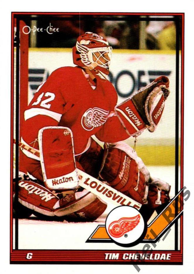 Хоккей; Карточка Tim Cheveldae/Тим Шевалдэ (Detroit Red Wings/Детройт) НХЛ/NHL