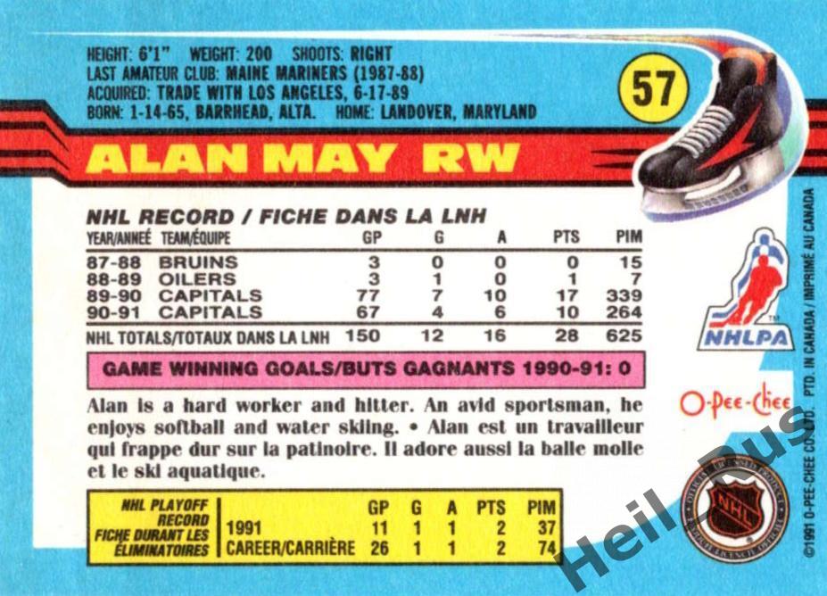 Хоккей Карточка Alan May/Алан Мэй Washington Capitals/Вашингтон Кэпиталз NHL/НХЛ 1