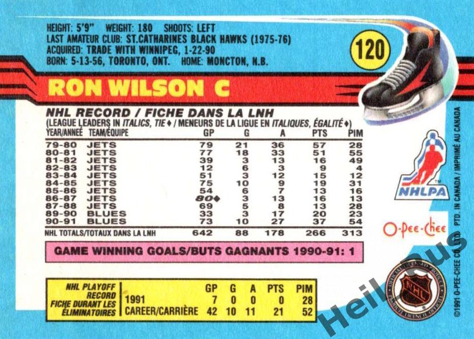 Хоккей. Карточка Ron Wilson/Рон Уилсон (St. Louis Blues/Сент-Луис Блюз) НХЛ/NHL 1