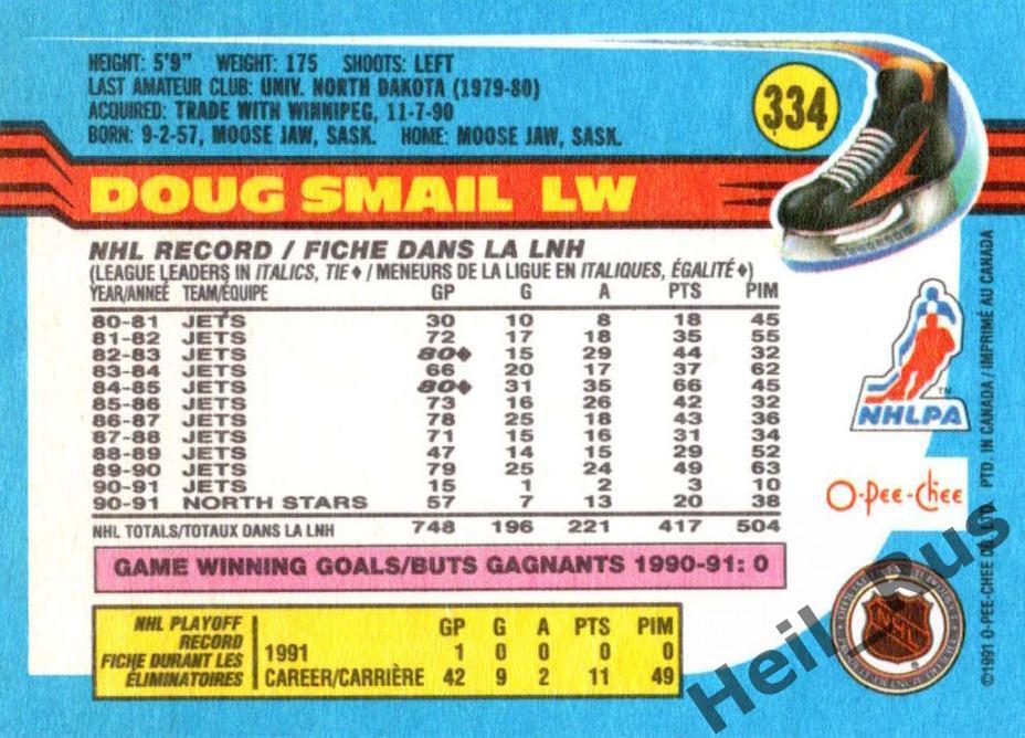 Хоккей. Карточка Doug Smail/Дуг Смэйл Minnesota North Stars / Миннесота НХЛ/NHL 1