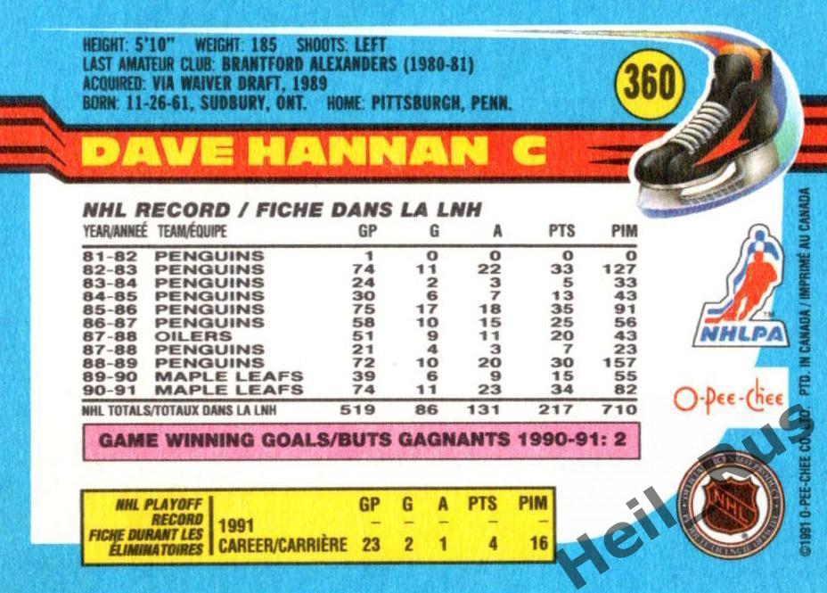 Хоккей. Карточка Dave Hannan/Дэвид Ханнан (Toronto Maple Leafs/Торонто) НХЛ/NHL 1