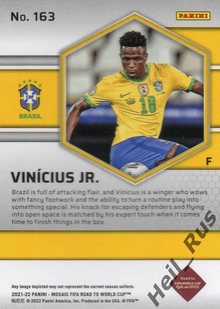 Футбол. Карточка Винисиус Жуниор (Бразилия, Реал Мадрид, Фламенго) 2022 Panini 1