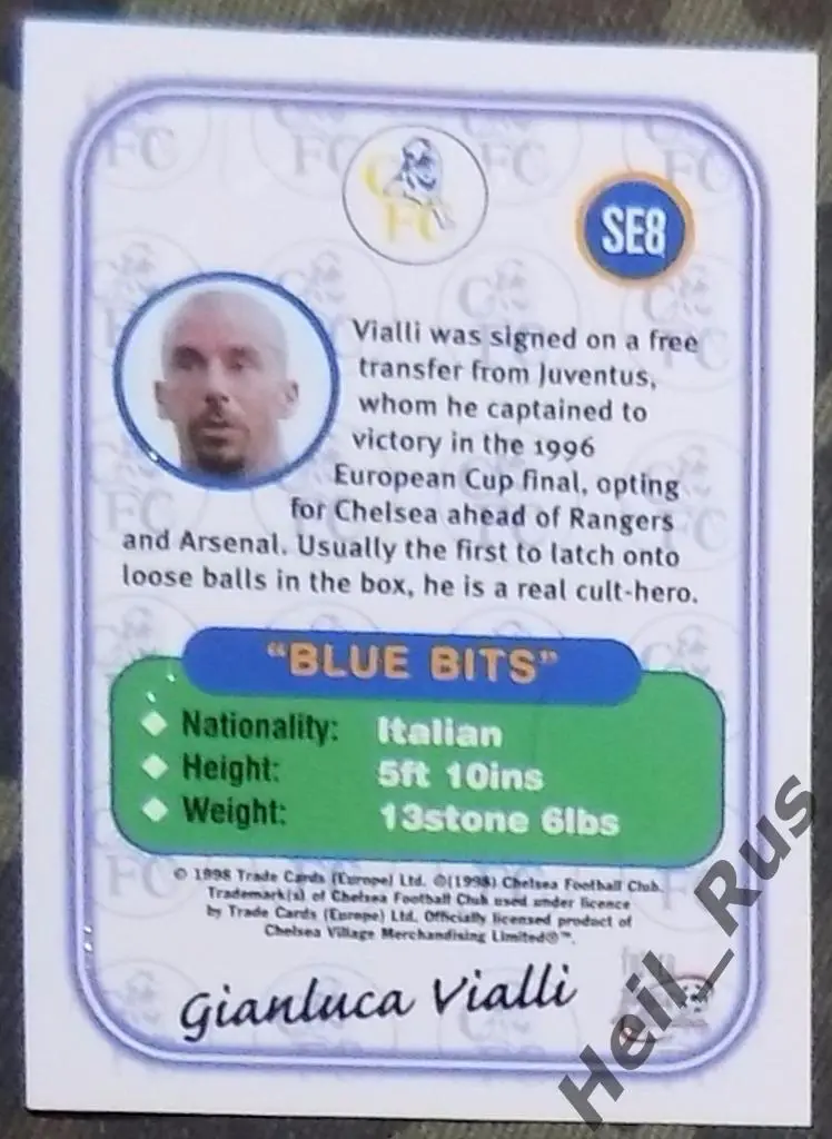 Футбол. Карточка Gianluca Vialli/Джанлука Виалли (Chelsea/Челси, Ювентус) 1998 1