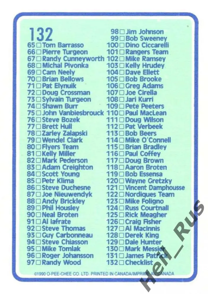 Хоккей. Карточка Checklist / Чеклист коллекции 1990-91 O-Pee-Chee НХЛ/NHL 1