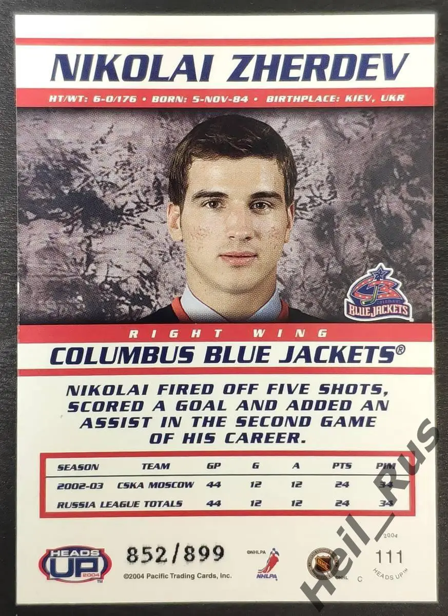 Хоккей Карточка Николай Жердев (Коламбус, Динамо, Спартак, Торпедо) НХЛ/NHL, КХЛ 1
