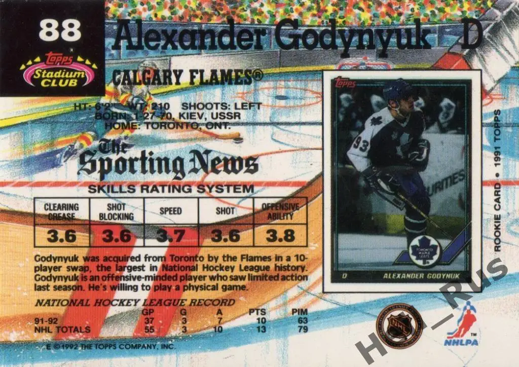 Хоккей Карточка Александр Годынюк (Calgary Flames/Калгари Флэймз, Сокол) НХЛ/NHL 1