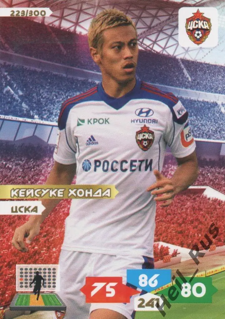 Футбол. Карточка Кейсуке Хонда (ЦСКА Москва, Милан) Panini/Панини РФПЛ 2013-14