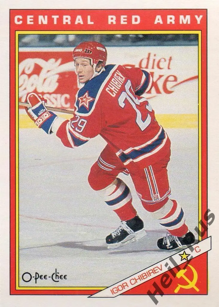 Хоккей. Карточка Igor Chibirev/Игорь Чибирев (ЦСКА Москва) O-Pee-Chee 1991-92